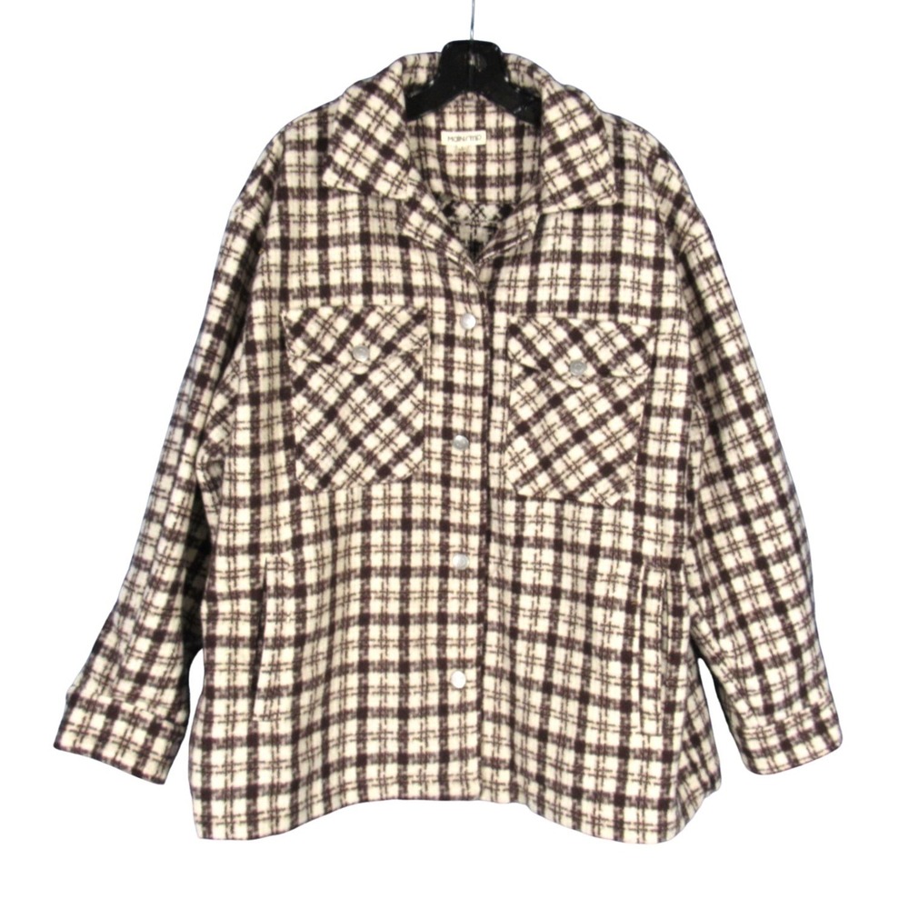MAIN STRIP Midweight TWILL Brown/Cream PLAID Button-Up FLAP POCKETS Jacket Sz L